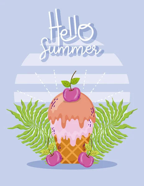 Olá cartão de verão com desenhos animados bonitos — Vetor de Stock