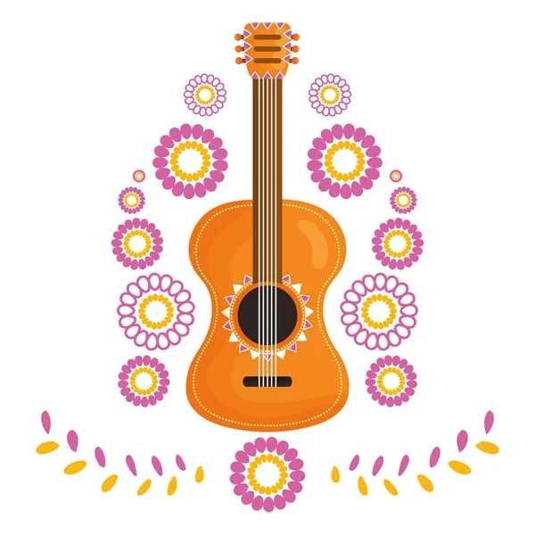 Gitaar instrument met florale decoratie — Stockvector