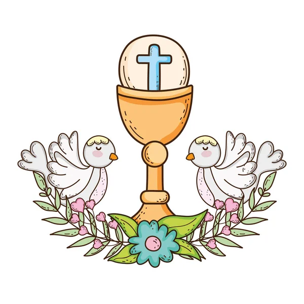 stock vector sacred chalice religious with doves birds