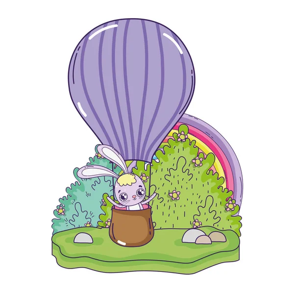 可爱的兔子飞在气球热情人节 — 图库矢量图片
