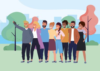 Bin yıllık farklı grup açık arka plan selfie alarak