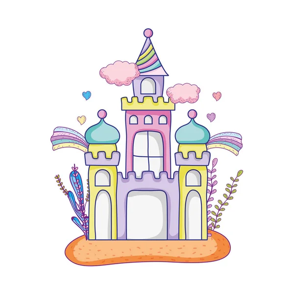 Cute fairytale castle in the landscape — Stock Vector