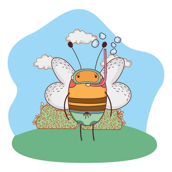 Niedliche kleine Biene mit Schnorchel im Camp — Stockvektor