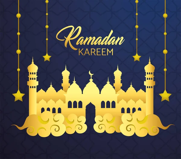 Castle with stars hanging to ramadan kareem — стоковый вектор
