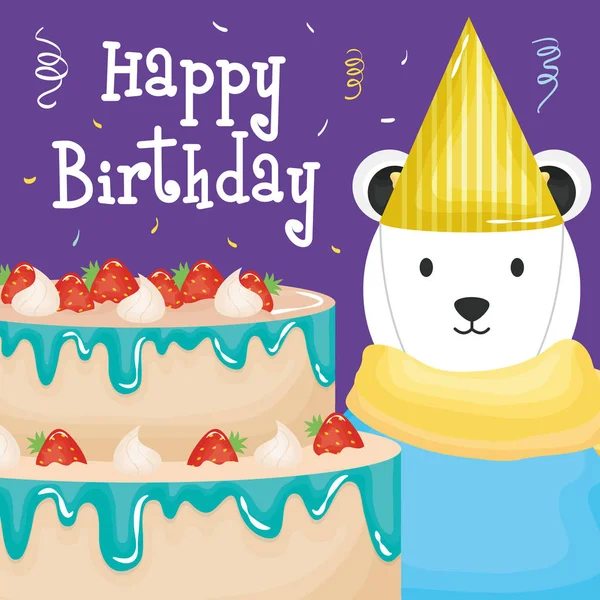 Kutup ayısı ve pasta ile mutlu yıllar kartı — Stok Vektör