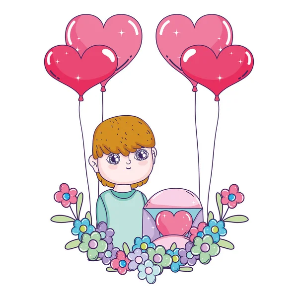 Joven lindo amante chico con globos helio — Vector de stock