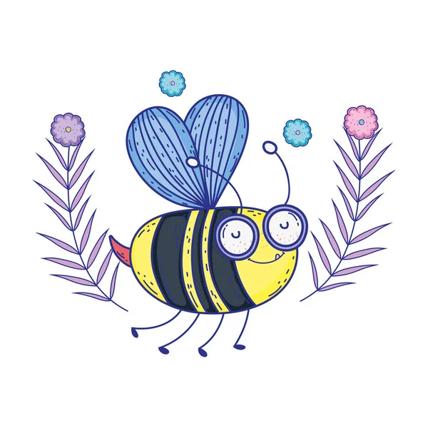 Beautiful bee flying with floral crown — Stock Vector