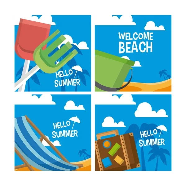 Conjunto de tarjetas de verano — Vector de stock