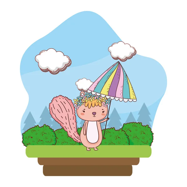 Mignon petit tamias avec parapluie dans le domaine — Image vectorielle