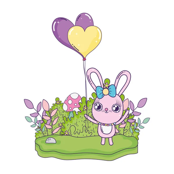 Cute królik z balonami helu Walentynki — Wektor stockowy
