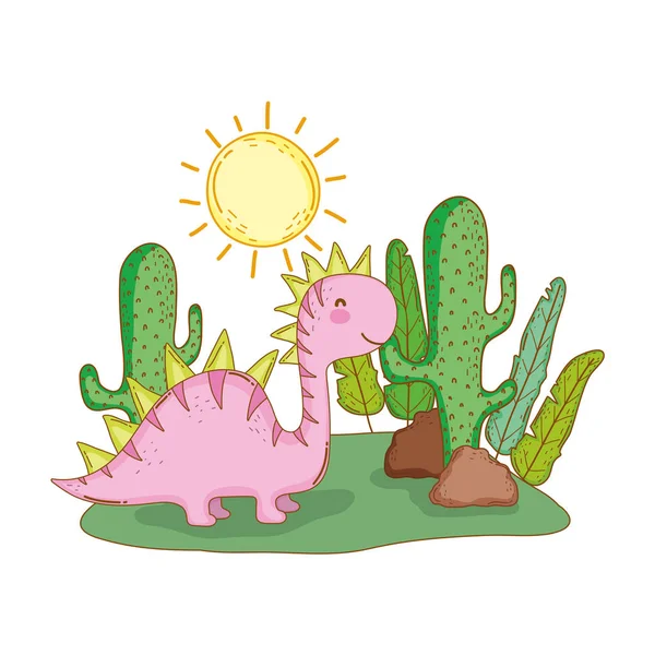 Mignon apatosaure avec cactus dans le paysage — Image vectorielle