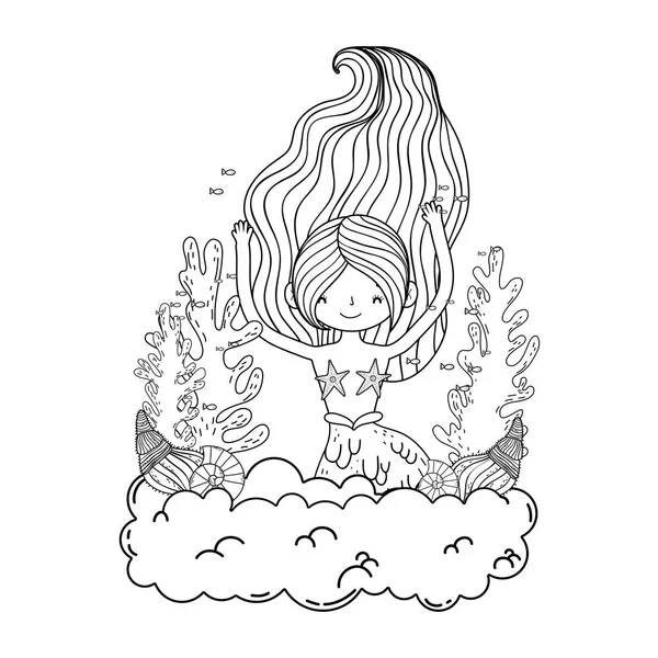 Красивая русалка с морскими водорослями сказочный персонаж — стоковый вектор