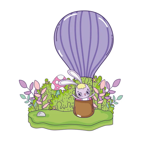 Cute królika pływające w balon powietrza gorąco Walentynki — Wektor stockowy