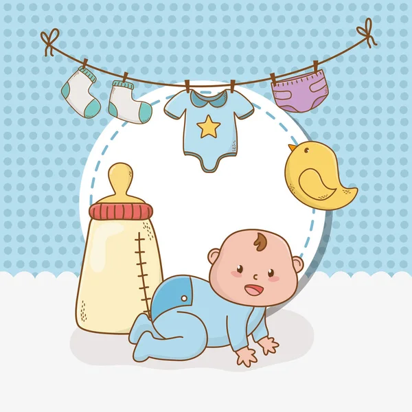 Cartão de banho de bebê com bebê menino —  Vetores de Stock