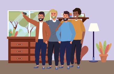 Bin yıllık farklı grup kapalı arka planda selfie alarak