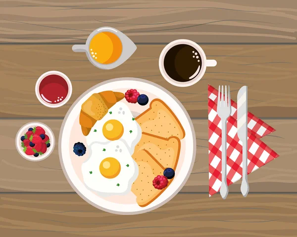 Heerlijk smakelijk ontbijt cartoon — Stockvector