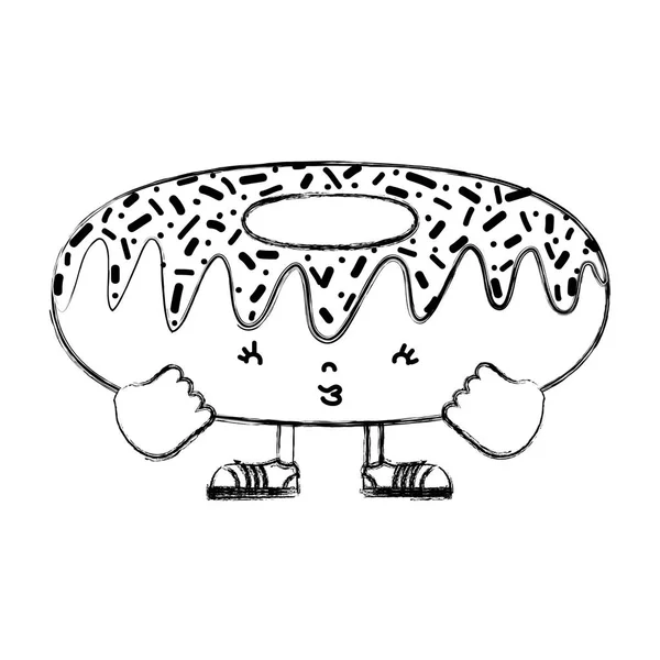 Grunge kawaii donut lindo con brazos con piernas — Vector de stock