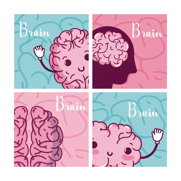 正方形のフレームで脳の漫画 — ストックベクタ