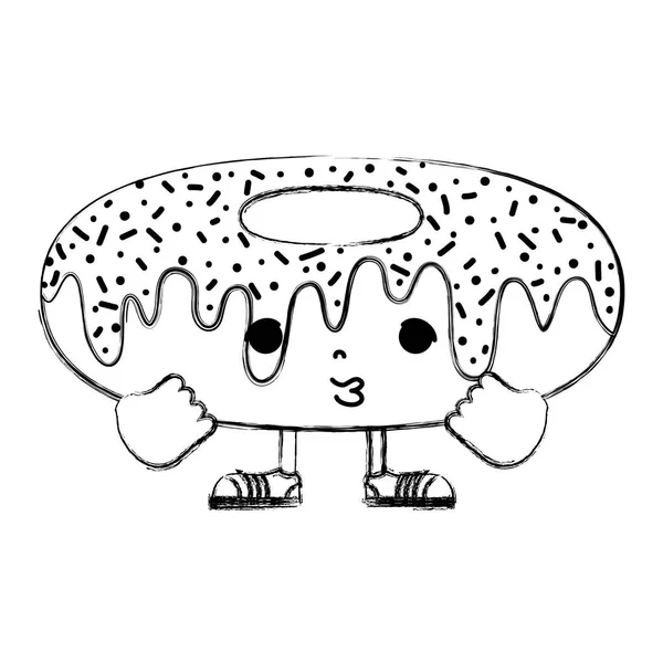 Grunge kawaii donut triste con brazos y piernas — Vector de stock