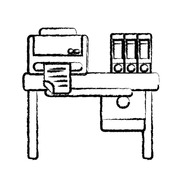 Figur Büro Holz Schreibtisch mit Drucker und Bücher — Stockvektor