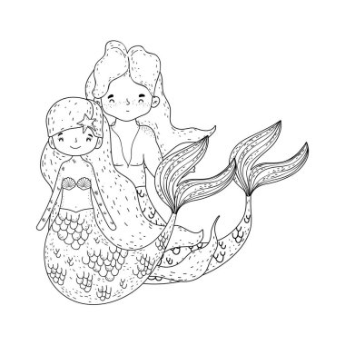 Çift Mermaids masal karakterleri