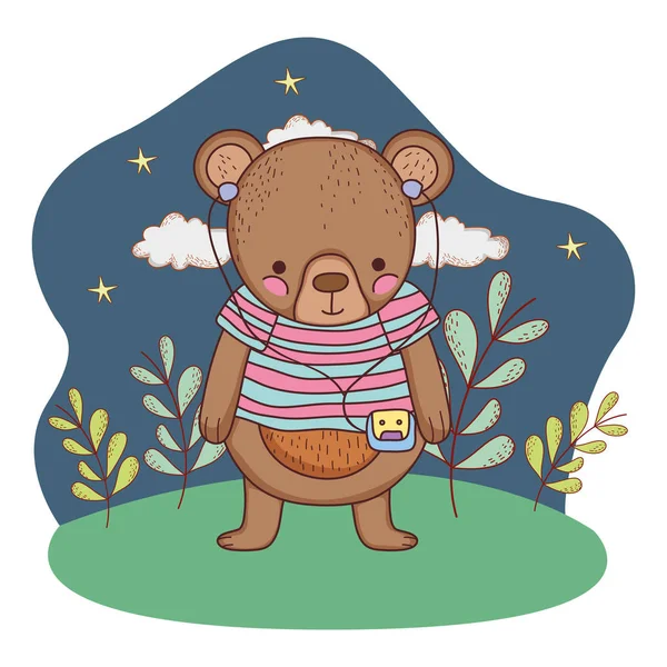 Милий маленький ведмідь з сорочкою і пішохід в таборі — стоковий вектор