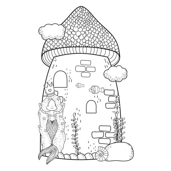 Meerjungfrau mit Schloss Unterwasser-Szene — Stockvektor