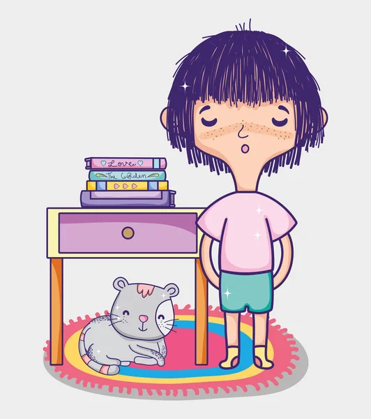 Chica con dibujos animados libros — Vector de stock