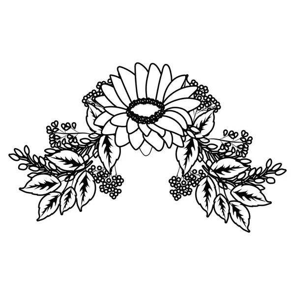 Dessin animé tropical floral en noir et blanc — Image vectorielle