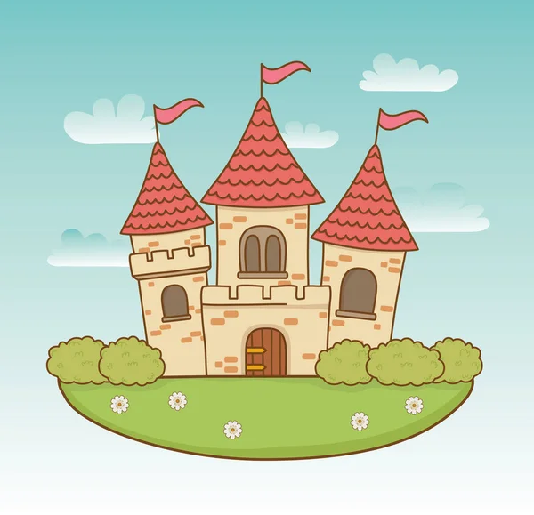 Сказочный замок в пейзажной сцене — стоковый вектор