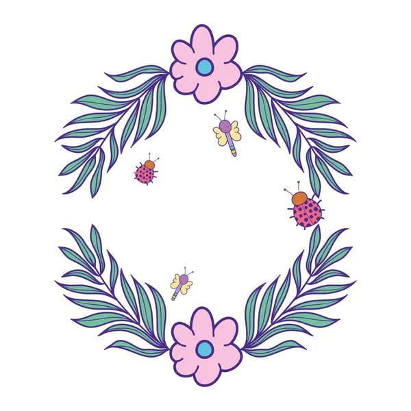 Wreath with flowers and leafs — Stock Vector