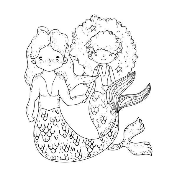 夫妇美人鱼童话人物 — 图库矢量图片
