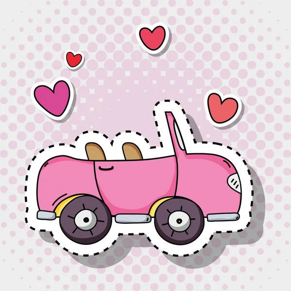 Transporte de carro rosa com patches corações — Vetor de Stock