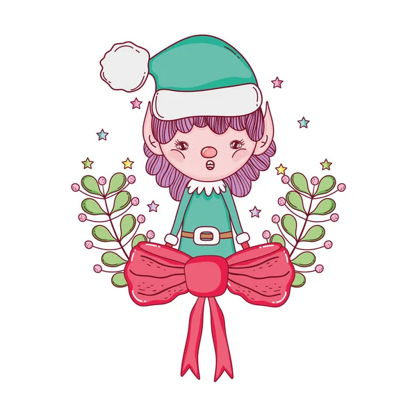 Cute santa helper with wreath and bow — Stock Vector