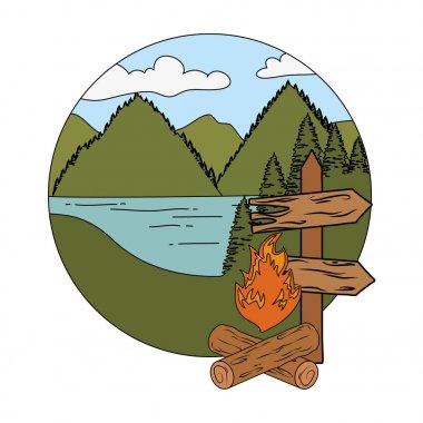 ahşap ok Kılavuzu etiket çam ağaçları ile