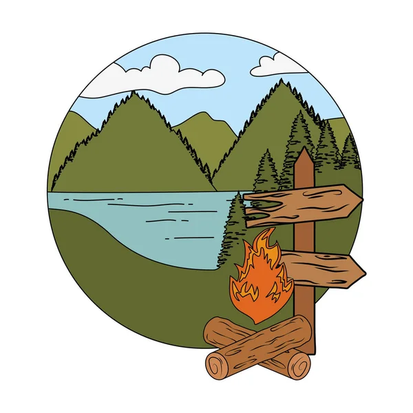 木箭头指南标签与松树 — 图库矢量图片