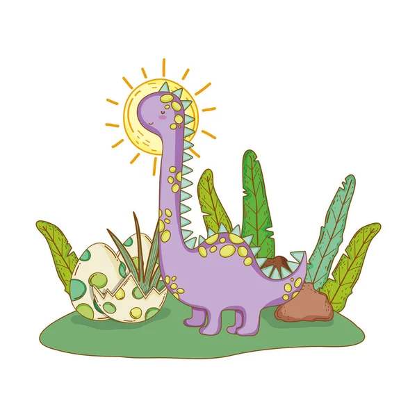 Apatosaurio lindo con huevos — Vector de stock