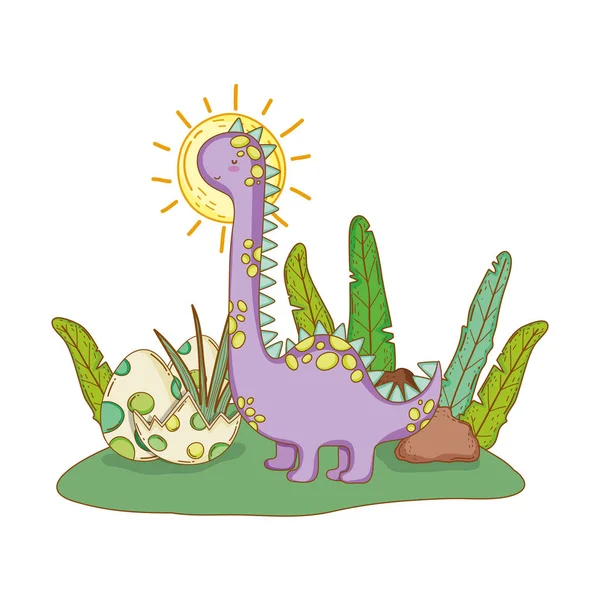 Cute apatosaurus with eggs — Stock Vector