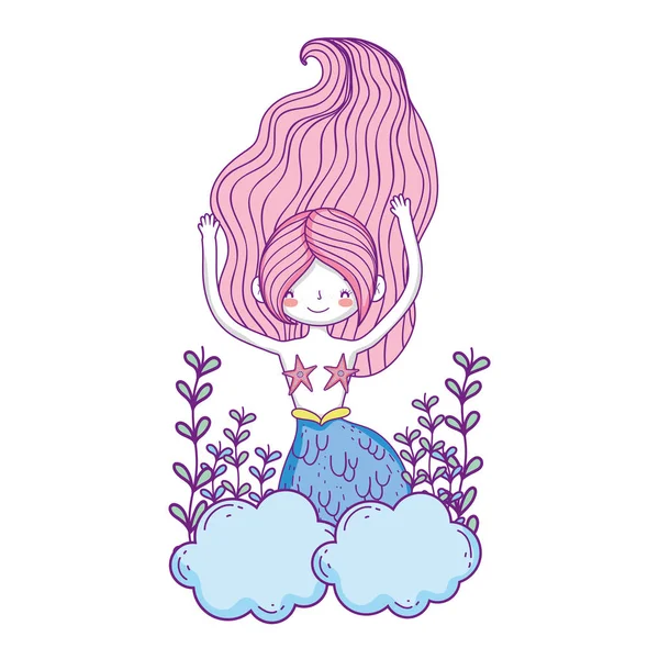 Krásná mořská panna v oblacích pohádkové postavy — Stockový vektor