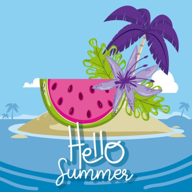 Yaz kartı sevimli çizgi film ile Merhaba