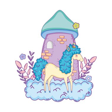 bulutlar kale ile güzel küçük Unicorn