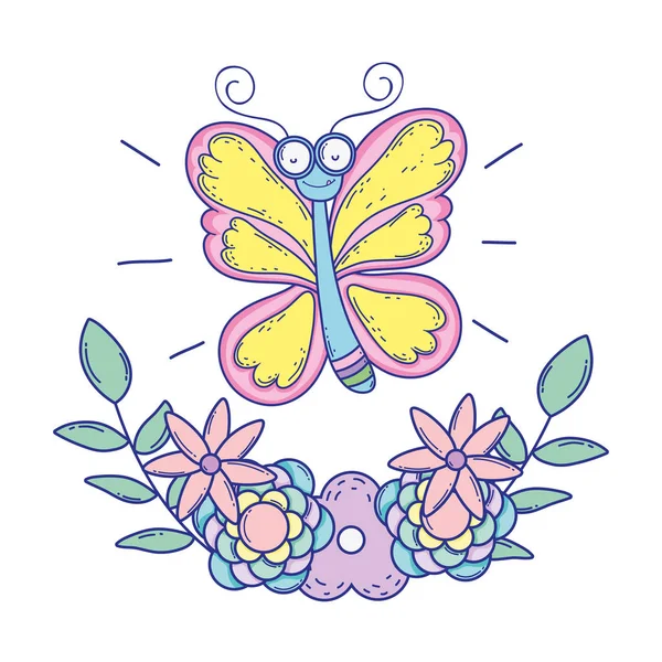 Hermosa mariposa con decoración floral — Vector de stock