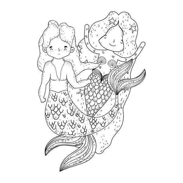 夫妇美人鱼童话人物 — 图库矢量图片