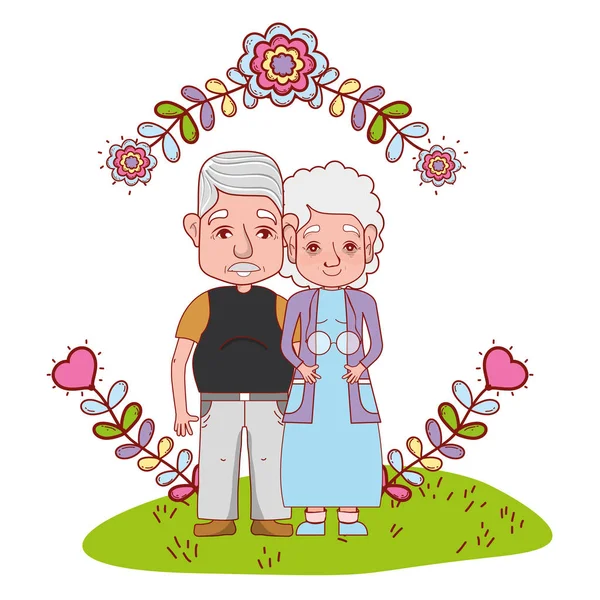 かわいい祖父母カップル漫画 — ストックベクタ