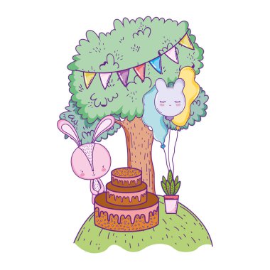 tatlı kek ve manzara balonlar ile tavşan