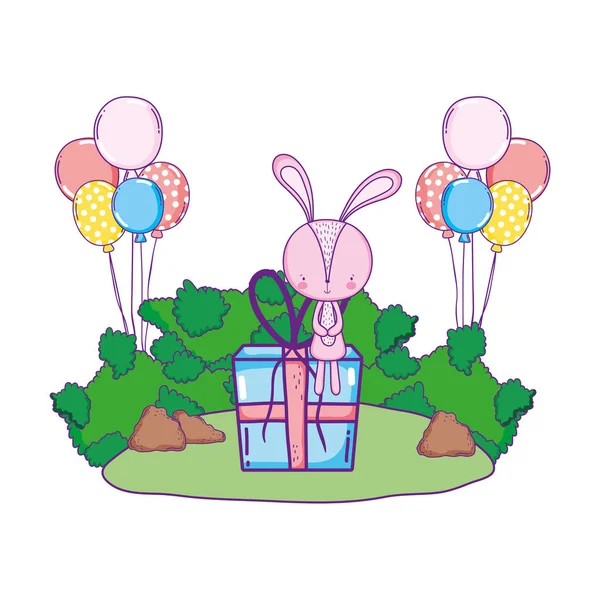 風景の中の風船ヘリウムとかわいいウサギ — ストックベクタ