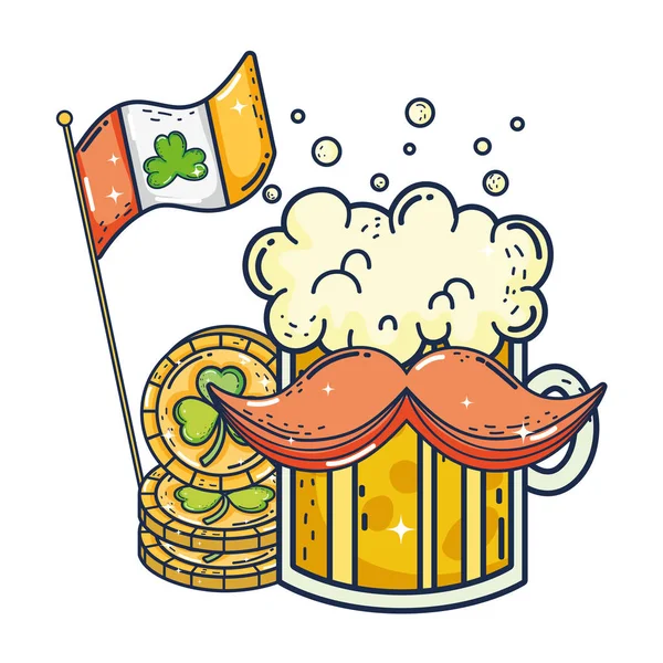 Jar beer and ireland flag saint patrick day — Stock Vector