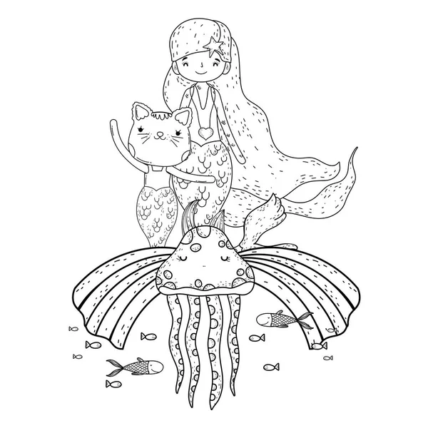 Милая горчица и русалка с радугой — стоковый вектор