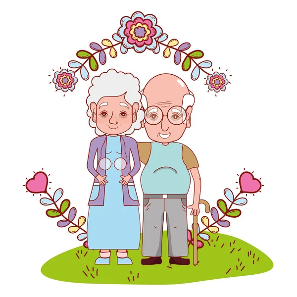 Lindo abuelos pareja dibujos animados — Vector de stock