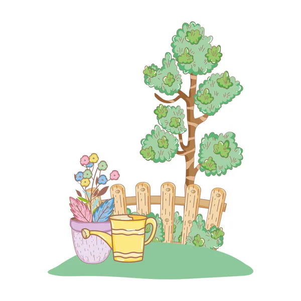 Plante d'arbre avec jardin et arroseur — Image vectorielle